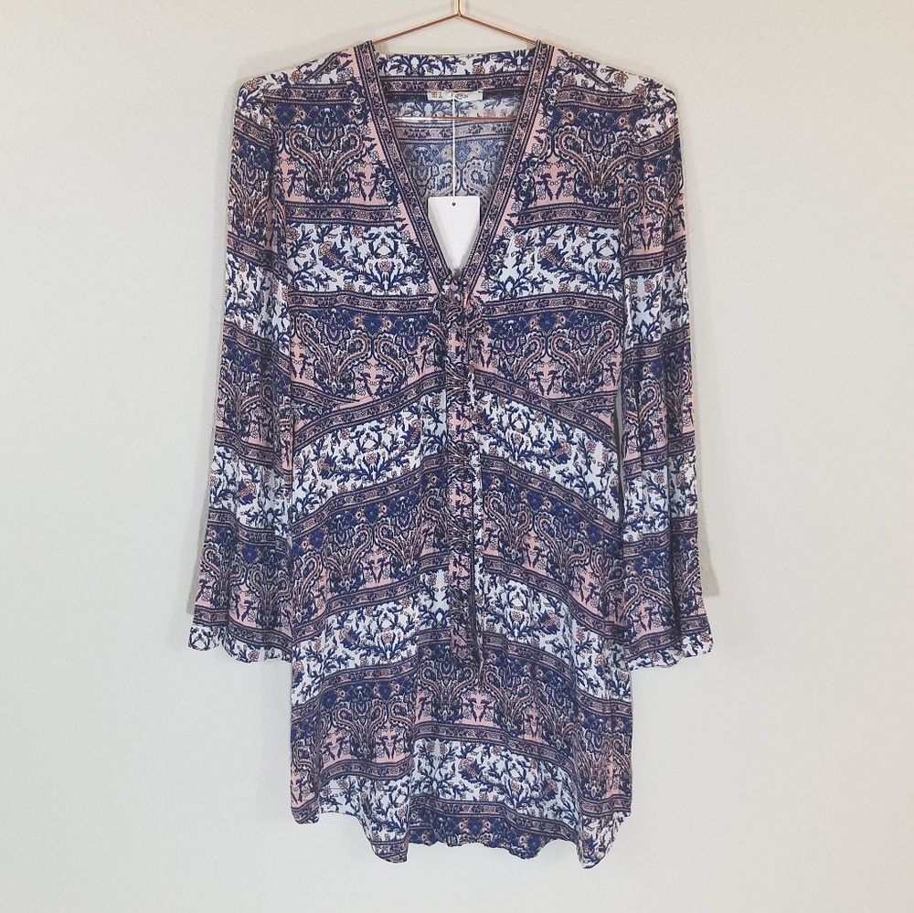 GRIFFLIN Paris Boho Tie Accent V-Neck Dress Size S